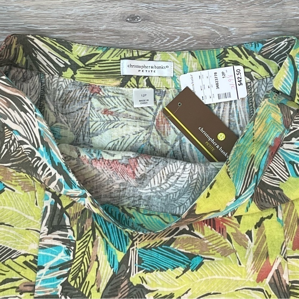 Nwt Christopher & Banks Linen Blend Tropical Print Side Zip Skirt, 12 Petite. — image 2 of 8